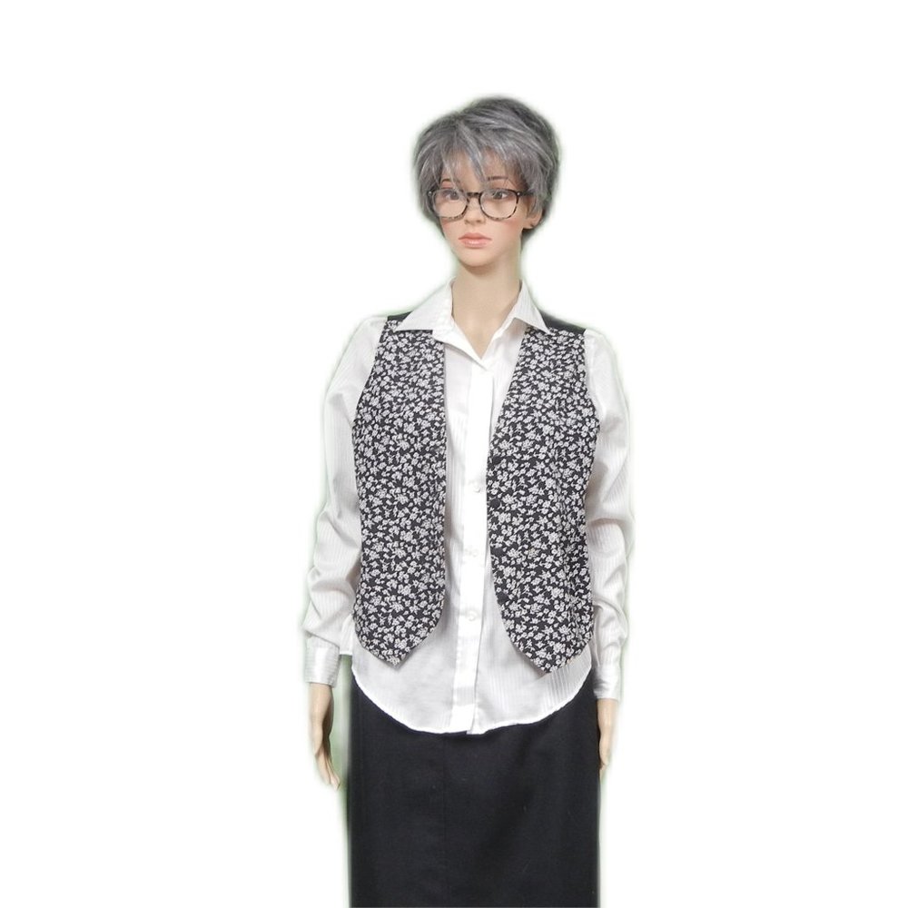 Anxiety Vintge Floral Button Down Vest ~ White / Grey / Black